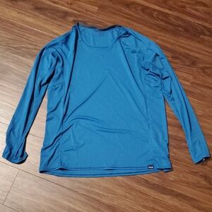 Patagonia Teal Blue Grid Capilene Base Layer